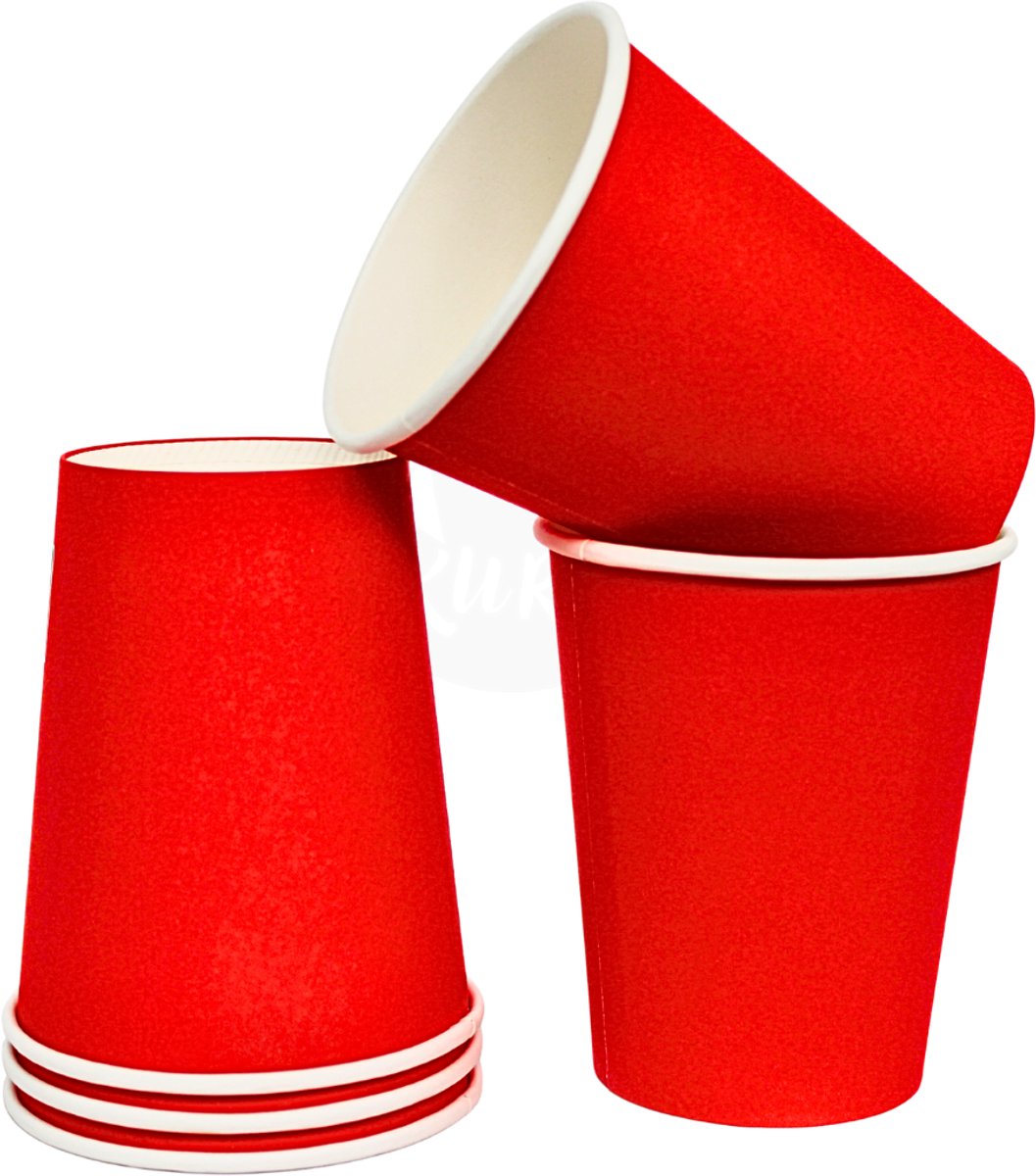 KURTT 200x Koffiebekers to go (extra stevig) - Koffiebeker karton rood - 8oz/200ml - drinkbekers, wegwerpbekers, papierenbeker, feest bekers - kerst - sinterklaas
