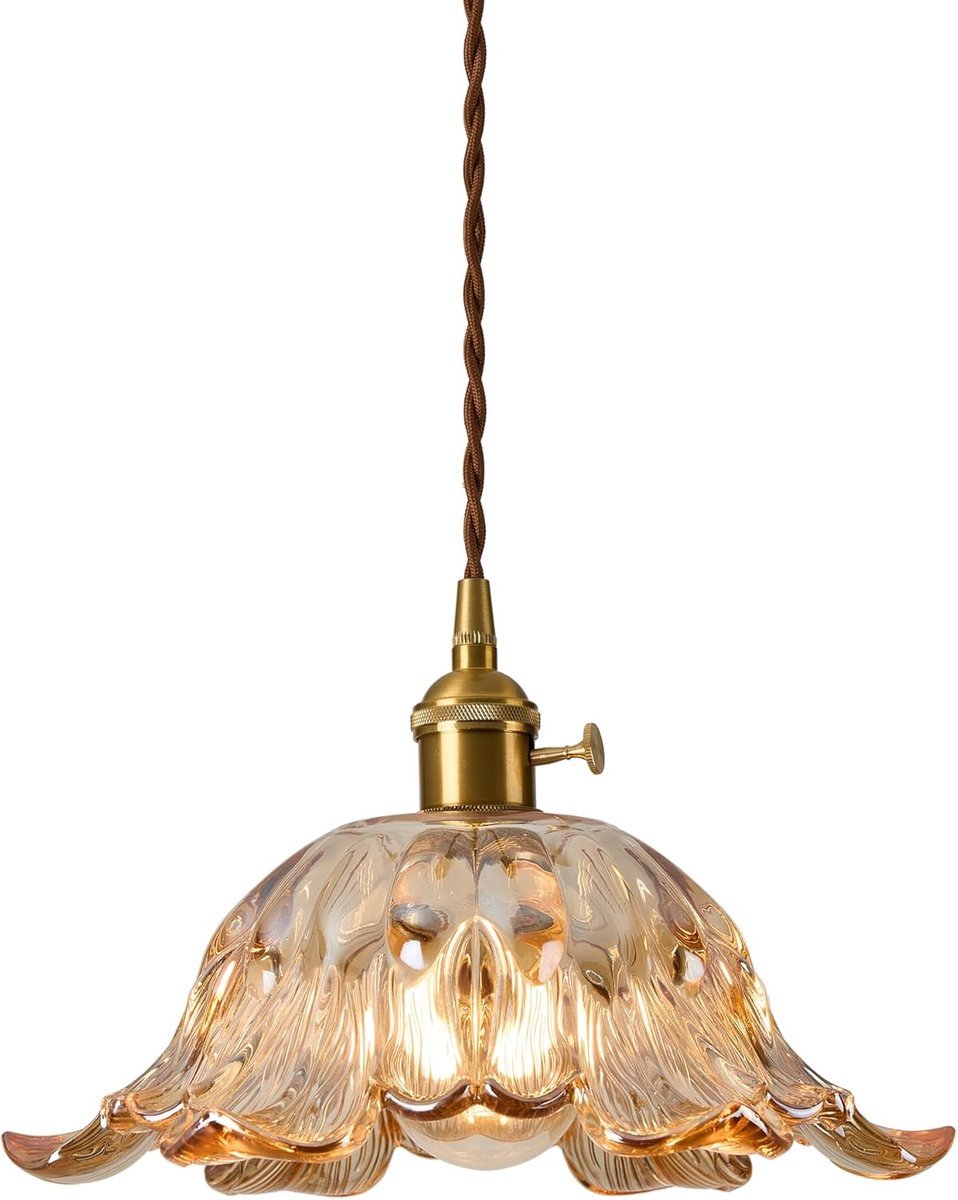 Vintage hanglamp van glas, amberkleurige hanglampen voor keukeneiland, antieke lineaire kroonluchter van champagnegoud