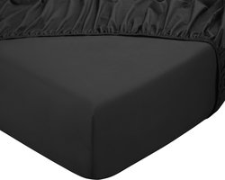 PHLOX Hoeslaken - 100% Katoen Satijnen (300 TC) - Tweepersoons 140x200 cm - Zacht & Huidvriendelijk - Rondom Elastiek - Zwart