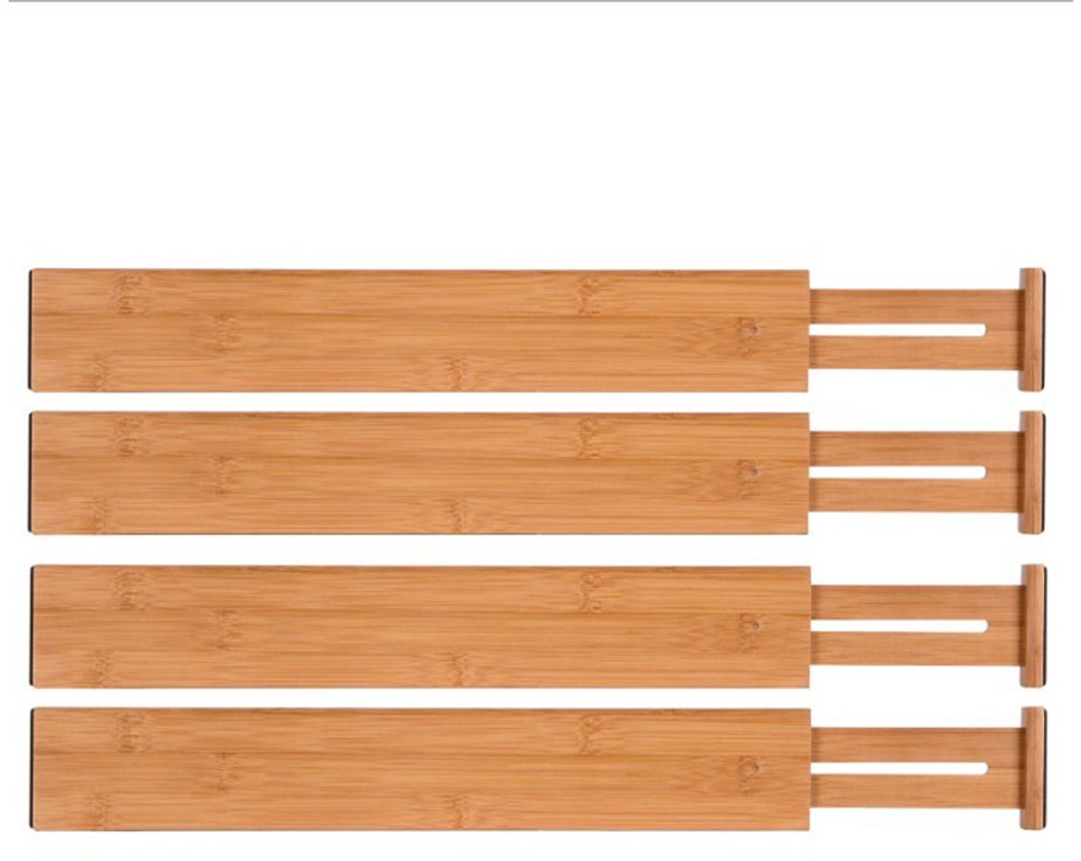 Ladeverdeler - 4 Stuks Lade Organizer - Bamboe, groß (43-56cm) - Perfecte voor Keuken, Kleding en Meer