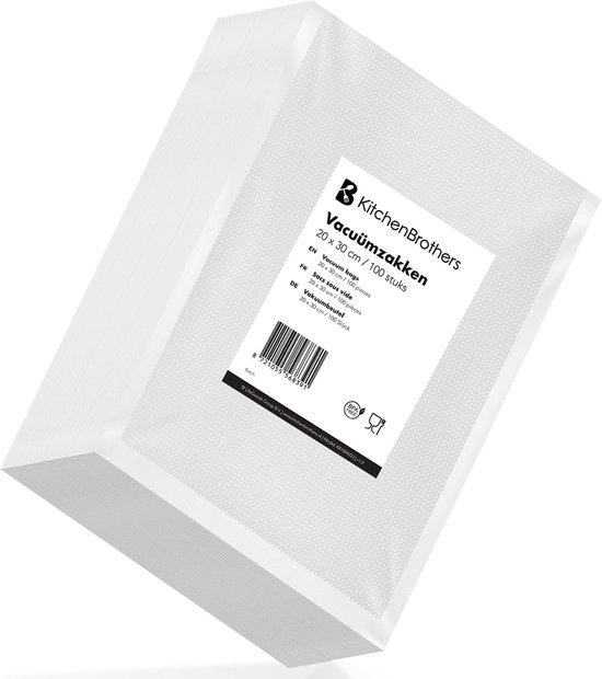 KitchenBrothers Sacs de mise sous vide - 100 pièces - 20x30cm - Sans BPA - Pour Machine de mise sous vide