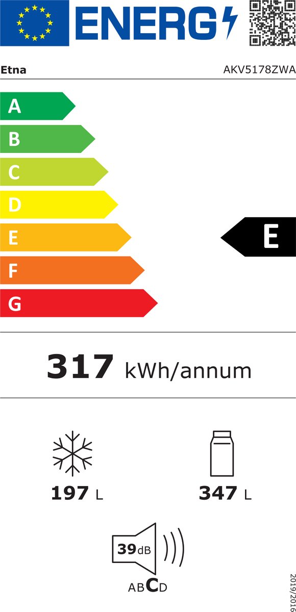 ETNA AKV5178ZWA - Amerikaanse koelkast - No-Frost - 178 cm hoog - 544 liter - Energielabel E - Invriesvermogen 10 kg/24u - Geluidsniveau 39 dB - LED Display - SuperCool - FastFreeze - Deuralarm - Interter Compressor - Multi Airflow - Energy Saving — afbeelding 2