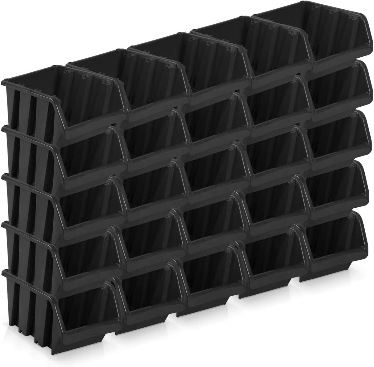 AliRose – Set van 10 Zwarte Stapelbare Opbergbakjes - Maat 3 – 19,5 x 12 x 9 cm
