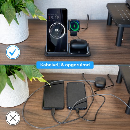 Nuvance Draadloze Oplader - 3 in 1 - 15W - Oplaadstation - Snellader - Wireless Charger - Geschikt voor Apple Smartwatch & Oortjes