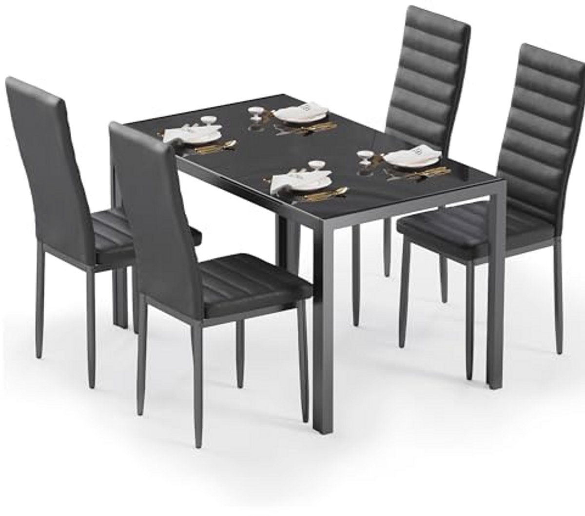 Moderne Eettafel Set voor 6 Personen - 7-delige Tempered Glass Tafel en Stoelen Set