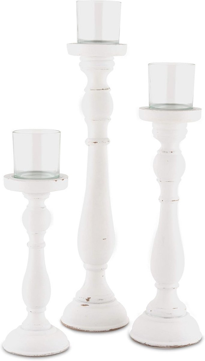 Spindel Kaarsenhouder Set in Shabby Chic Stijl - Wit