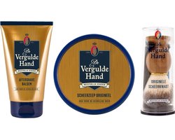 Vergulde Hand 3 Delige Set - After Shave Balsem & Orginele Scheerkwast & Scheerzeep