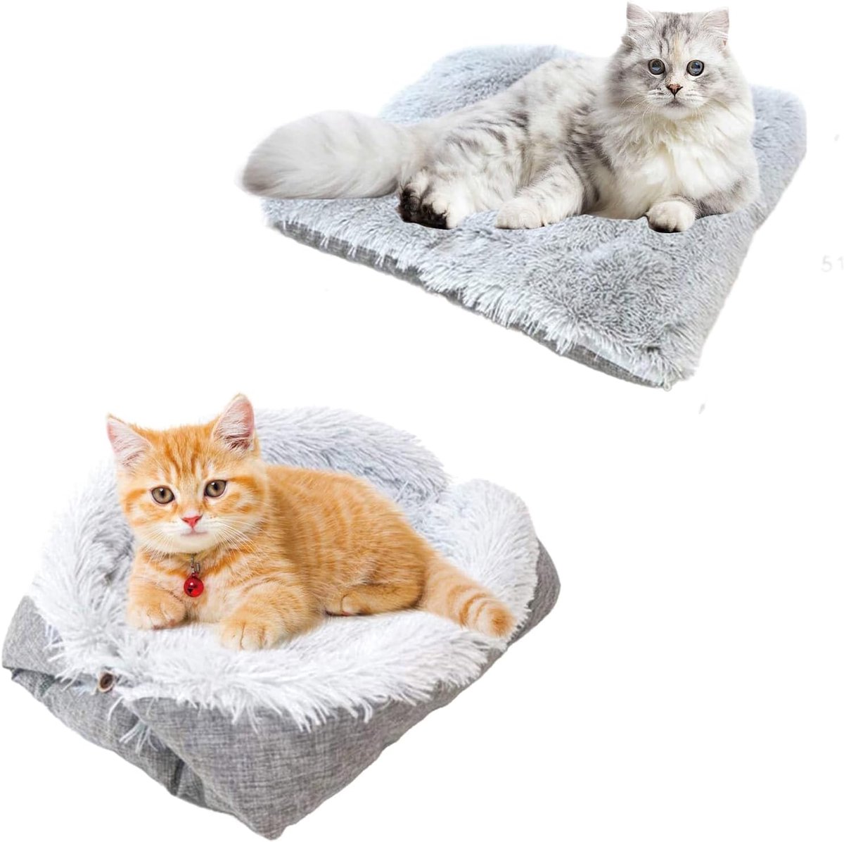 Kattenbed - Pluchen zelfverwarmende kattenmat - Warme pluche stof - Geschikt voor katten en kleine honden - 2-in-1 functie - Zachte pluche deken - Huisdierbed - Geschikt voor gebruik binnenshuis - Fluffy huisdierbed - Grijs - Maat M