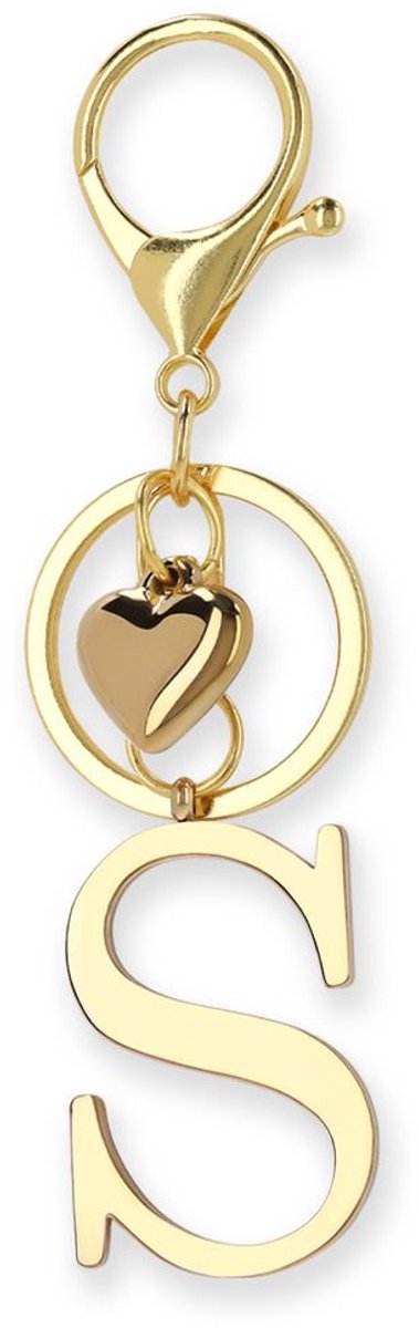 Manfield - Dames - Goudkleurige bag charm letter S - Maat 1