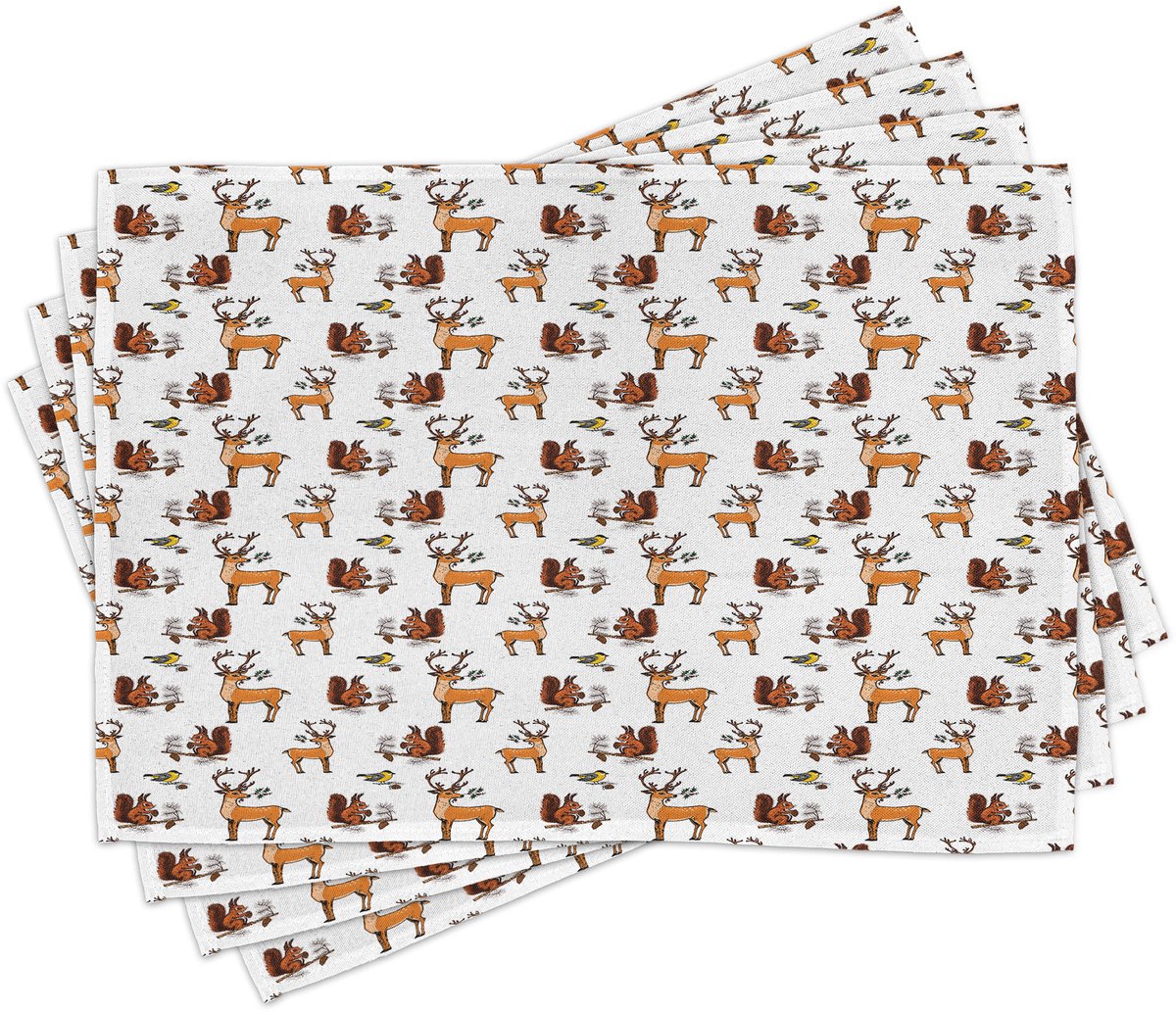 ABAKUHAUS Eekhoorn-placemats, kerstachtige dier-schetsen, tafeldecoratie van kleurvaste stof voor de eetkamer en keuken, veelkleurig