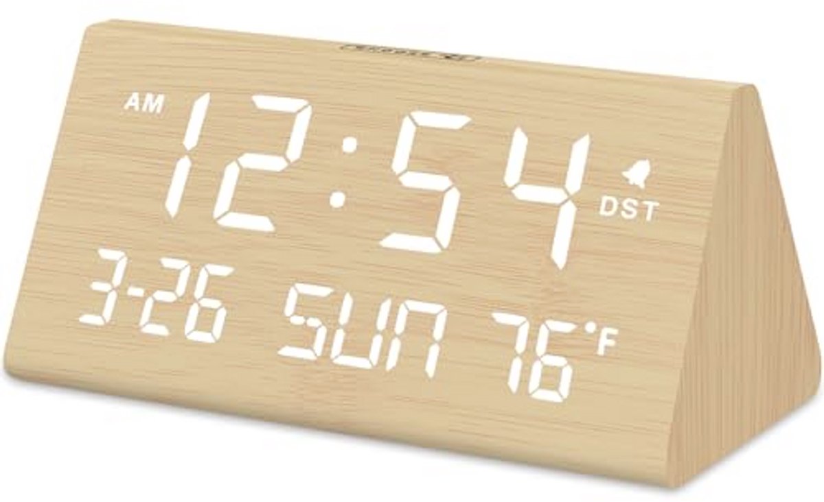 Digitale Houten Wekker met USB-Aansluiting en Temperatuur