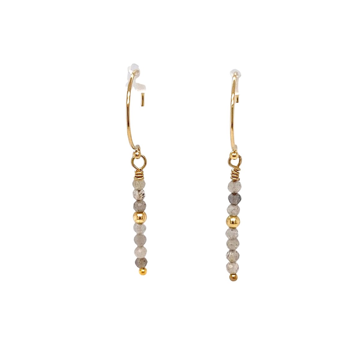 Pat's Jewels Oorbellen - Oorbellen Dames - Oorhangers - Edelsteen - Labradoriet - Grijs - Goud