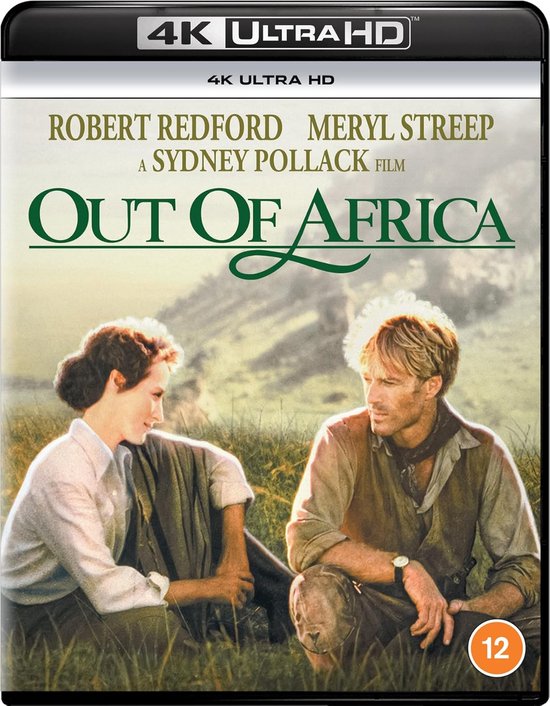 4K Ultra HD Blu-ray hoes met Meryl Streep en Robert Redford in een landschap. "Out Of Africa" is groot afgedrukt.