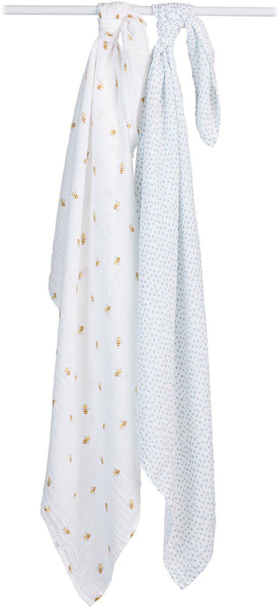 Lulujo - Hydrofiele Doek - Swaddle - Katoen - 100x100 cm - 2-pack - Bees & Dots - Kraamcadeaus - Babydekens - Babycadeaus - Tetradoeken - Zwangerschapscadeau van Merkloos — afbeelding 5