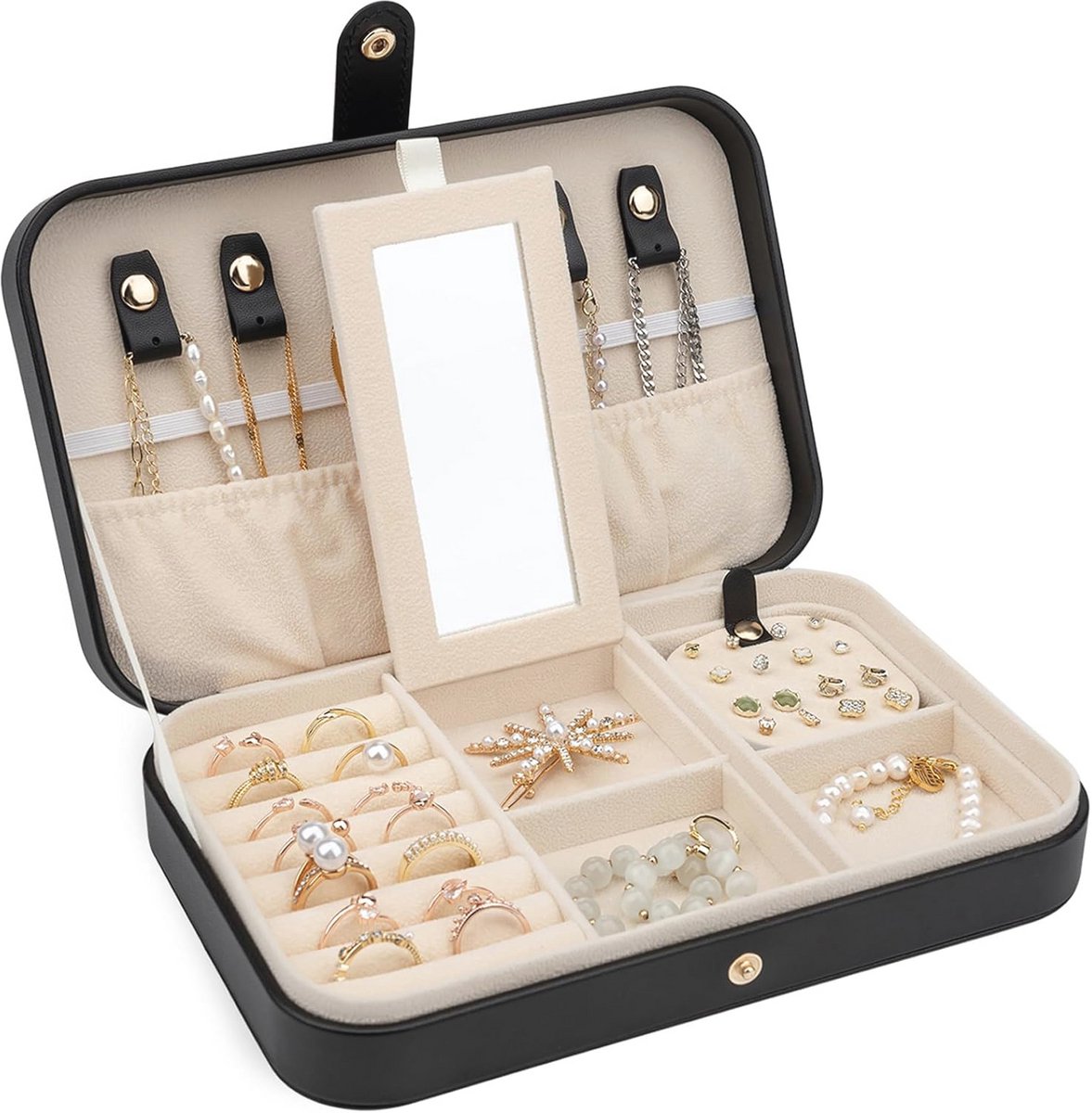 Kleine draagbare sieradendoos voor op reis - 2-laags mini sieraden organizer voor vrouwen