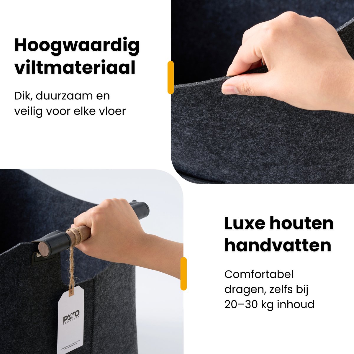 PyroProducts Opbergmand van Vilt - Houtmand voor Haardhout, Dekens & Speelgoed - Wasmand - 60 liter - Antraciet — cadeau in Wonen & Interieur - foto 3