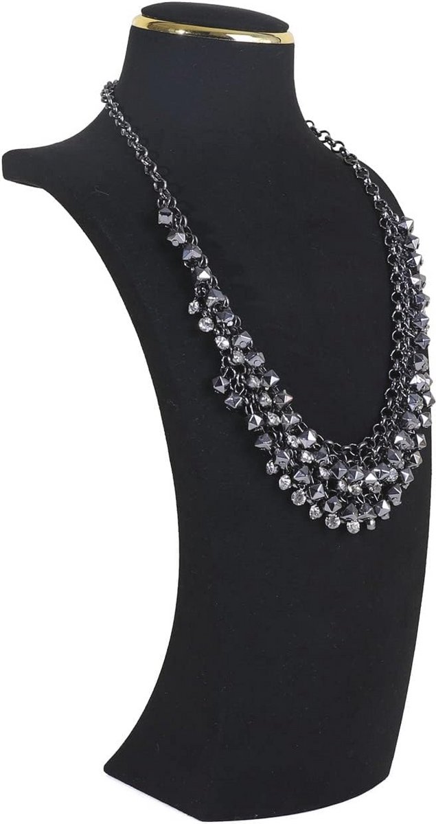 Zwarte sieraden organizer met fluwelen kettinghouder - Grote sieraden mannequin buste