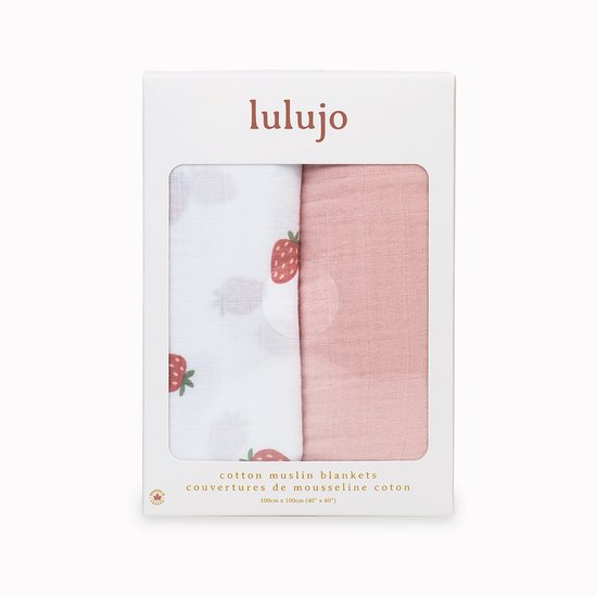 Lulujo - Hydrofiele Doek - Swaddle - Katoen - 100x100 cm - 2-pack - Strawberries & Pink - Kraamcadeaus - Babydekens - Babycadeaus - Tetradoeken - Zwangerschapscadeau van Merkloos — afbeelding 5