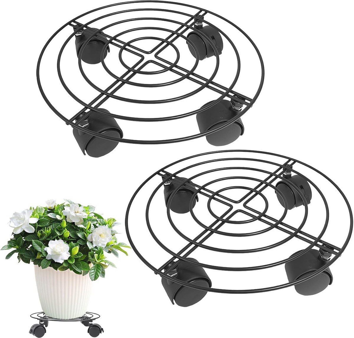 Set van 2 Plantrollers - Rond, 32 cm - Met Wielen en 360° Rotatie