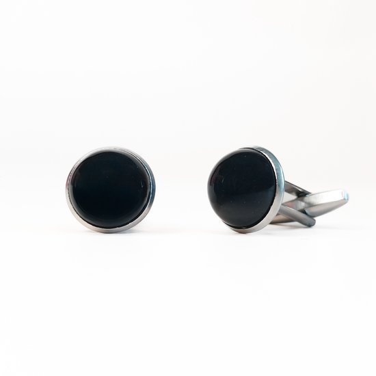Ava & Imber | Zwart Agaat Manchetknopen Zilver | Stalen Manchetten Zwart | Zwarte Knopen Pak Bruidegom | RVS Edelsteen Edelstenen Manchetknopen voor Mannen