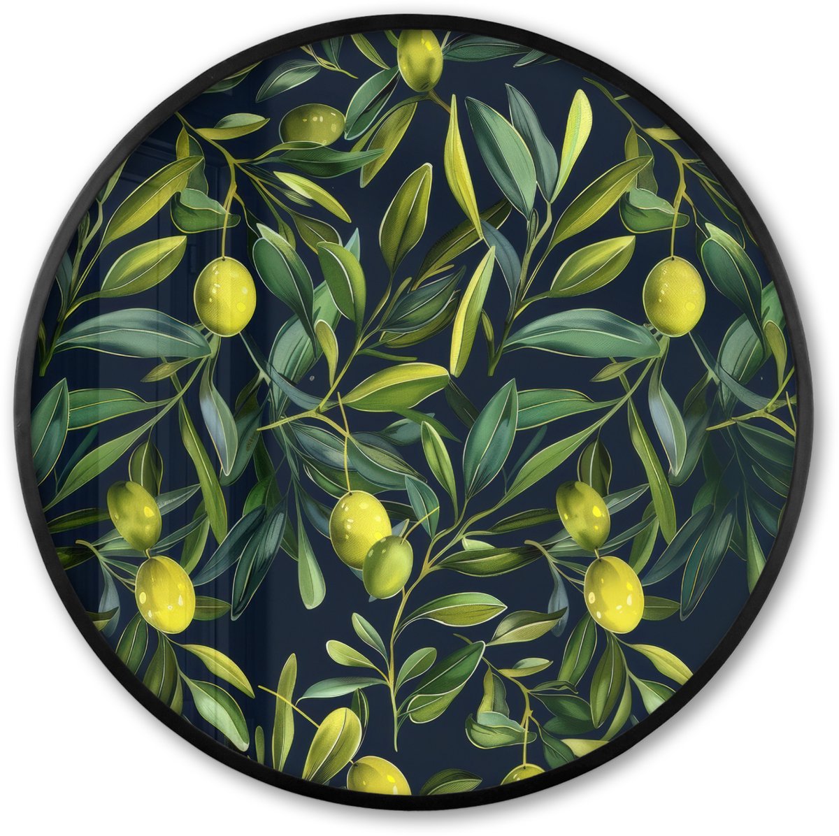 FrameYourWall Poster in lijst Rond - Fotolijst 60x60 cm - Posters - Citroenen - Bladeren - Natuurlijk - Ronde posterlijst zwart - Decoratie - Wanddecoratie woonkamer - Muurdecoratie slaapkamer Multicolor