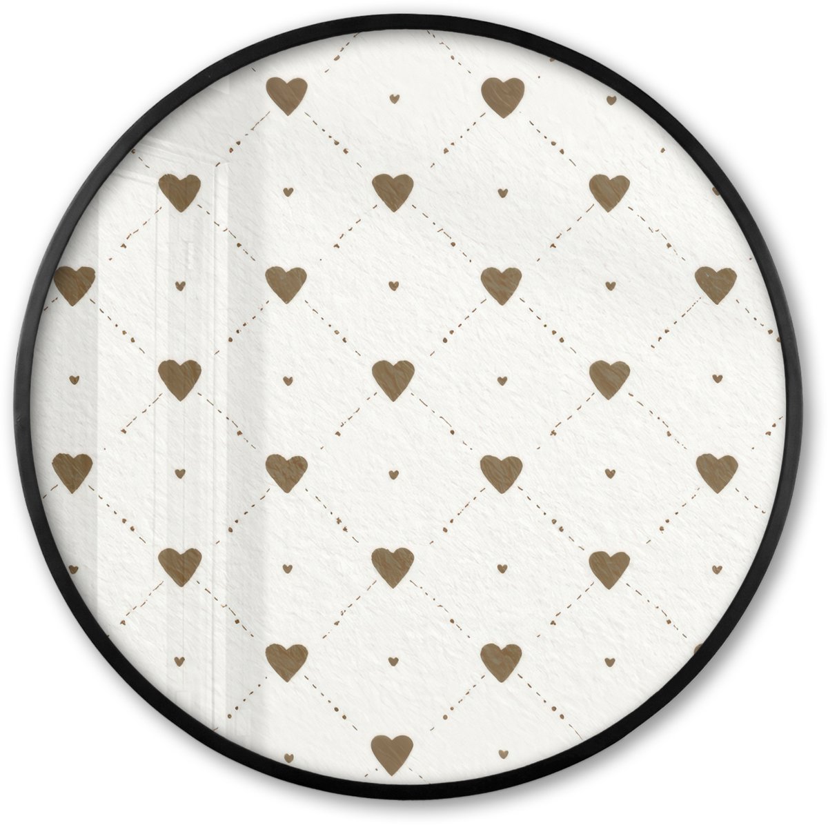 FrameYourWall Poster in lijst Rond - Fotolijst 80x80 cm - Posters - Hartjes - Patroon - Raster - Klassiek - Ronde posterlijst zwart - Decoratie - Wanddecoratie woonkamer - Muurdecoratie slaapkamer Multicolor