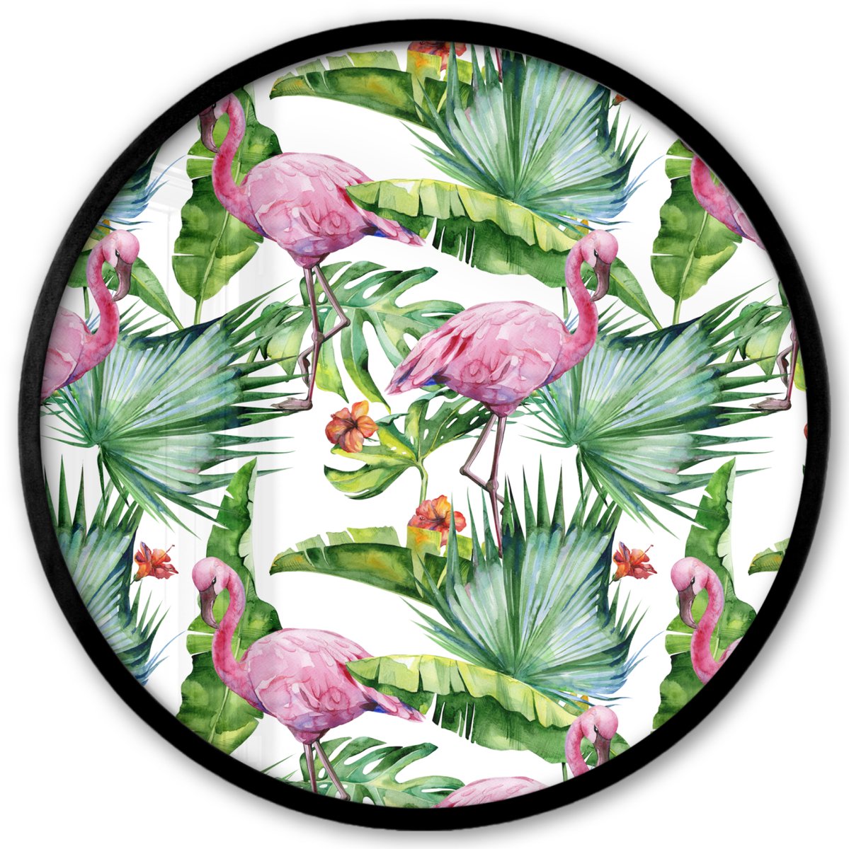 FrameYourWall Poster in lijst Rond - Fotolijst 40x40 cm - Posters - Bladeren - Flamingo - Bloemen - Jungle - Ronde posterlijst zwart - Decoratie - Wanddecoratie woonkamer - Muurdecoratie slaapkamer Multicolor