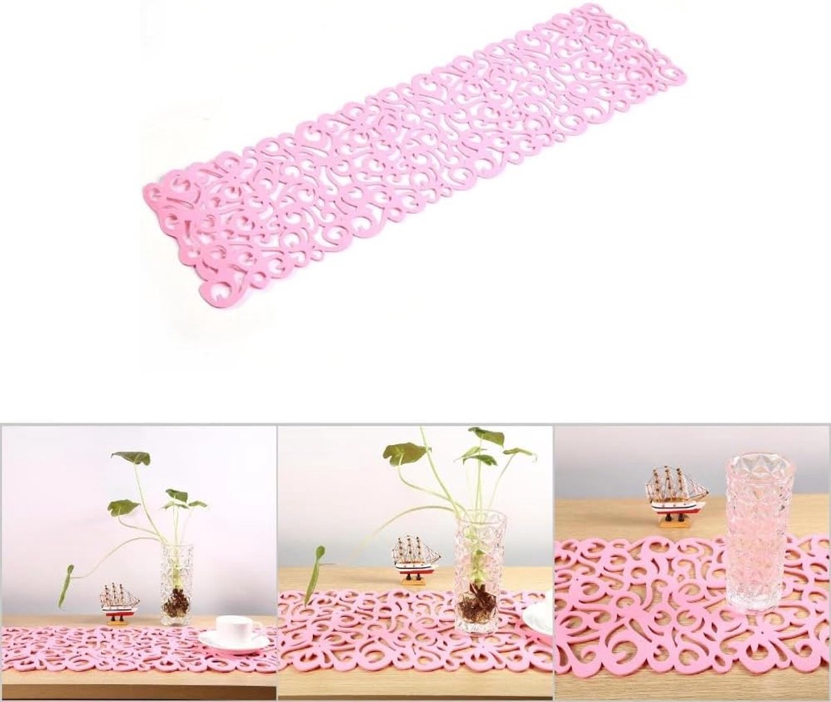 Hollow Flower Tafelkleed - Wasbaar - voor Kamerdecoratie - 100 x 30 cm - Roze