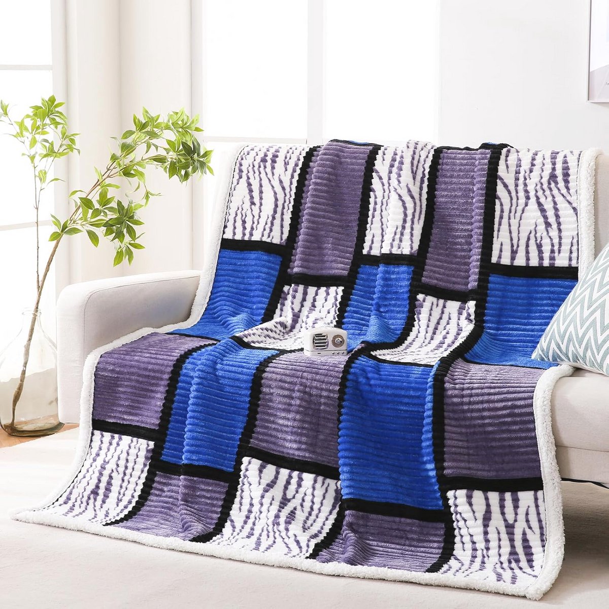 Zachte Sherpa Deken 152x203 cm - Warme en Gezellige Fleece Deken in Zabra-blauw Grijs