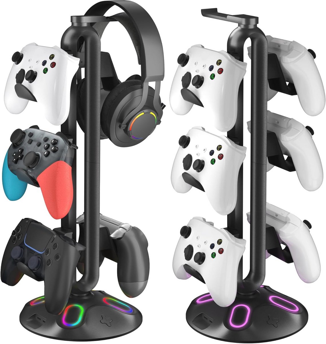 RGB Gaming Hoofdtelefoon en Controller Stand met 9 Lichtmodi en USB Oplaadpoorten