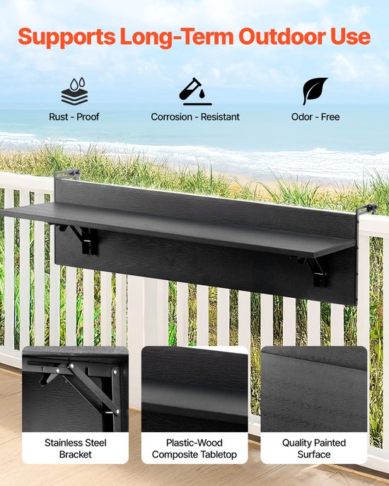 VEVOR Balkontafel Hangtafel Balkon Hangtafel Opvouwbaar Opvouwbare tafel 800x300mm van Vevor — afbeelding 5