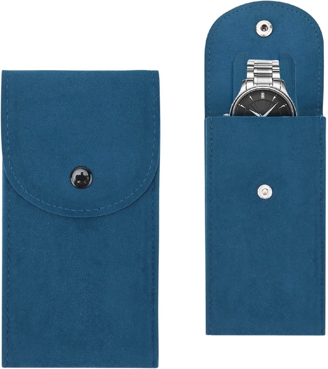Draagbare flanellen horlogezakjes voor 1 horloge - 2 stuks - Reis etui met drukknop