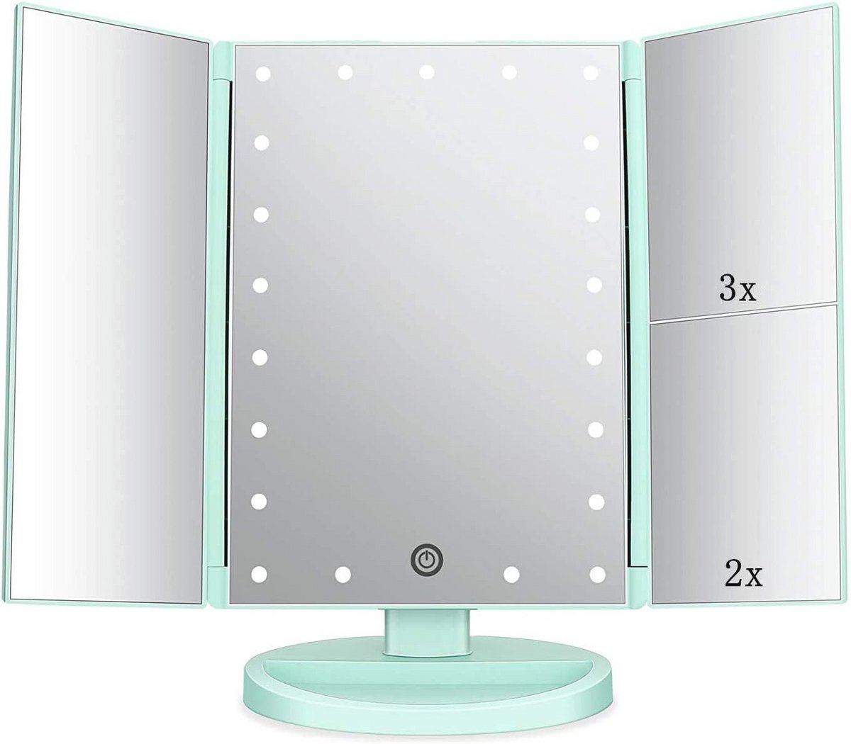 Drievoudige Verlichte Make-upspiegel met 3x/2x/1x Vergroting en 180 Graden Rotatie