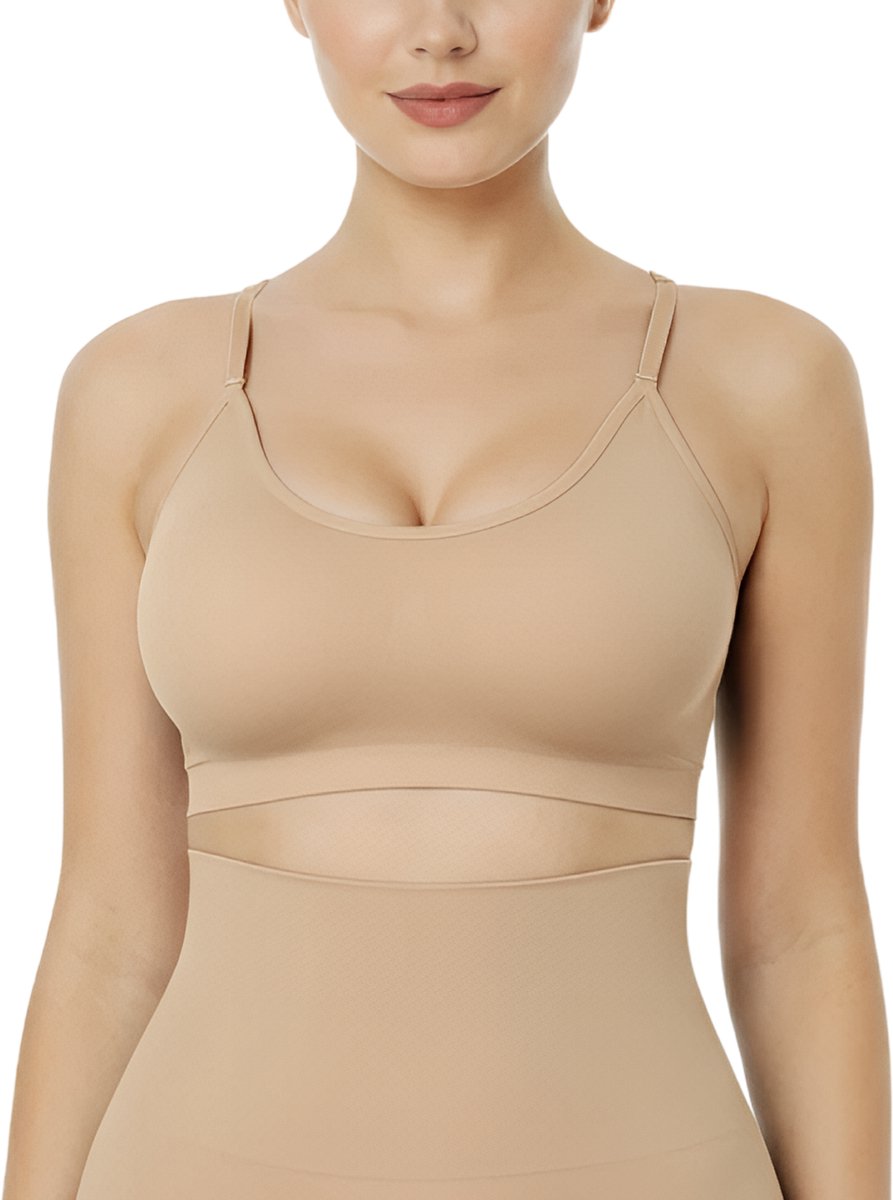 Shapetape Comfort BH zonder beugel - Beige - Met uitneembare bh vulling en Verstelbare bandjes - Extra comfortabele Sport BH - Bemboe bh - BH zonder beugel - Zwangerschaps bh - Beugelloze bh - met push up - Magic bra - met pads