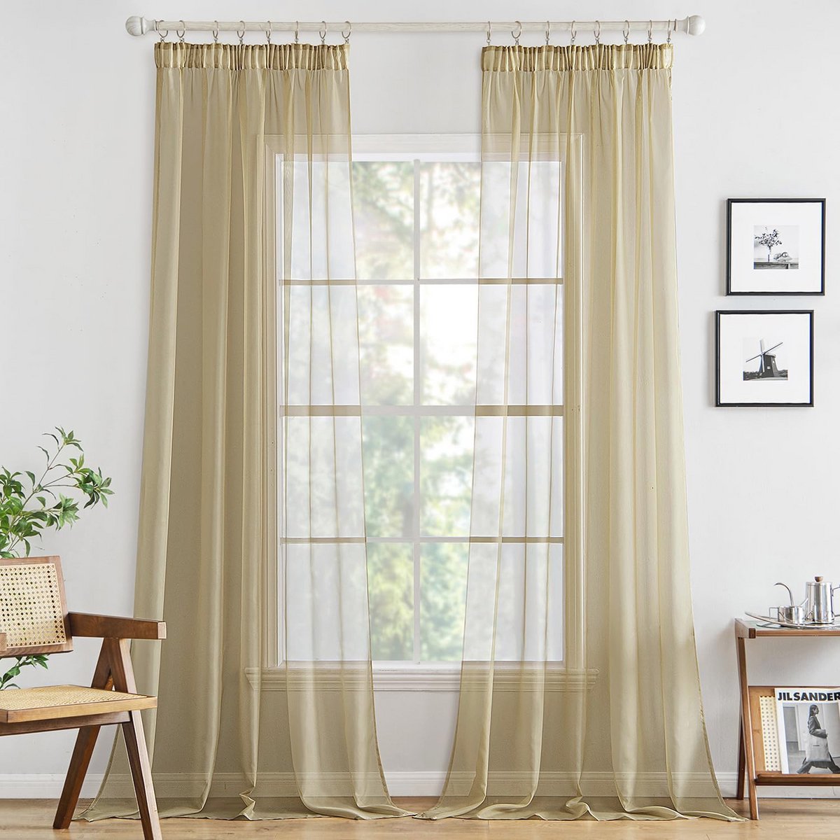 Transparante Voile Gordijnen Met Lussen - Elegant en Modern Ontwerp voor Slaapkamer en Woonkamer - Set van 2 - 140 x 245 cm - Camel
