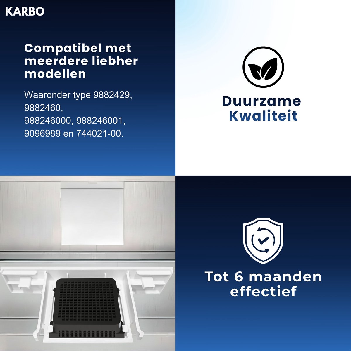 Karbo® Actief koolstoffilter geschikt voor Liebherr koelkast (2-pack) - Fresh Air Koolfilter - Koolstoffilter geschikt voor Liebherr Fresh Air - Geschikt voor Type 9882429, 9882460, 988246000, 988246001, 9096989 en 744021-00 — afbeelding 4