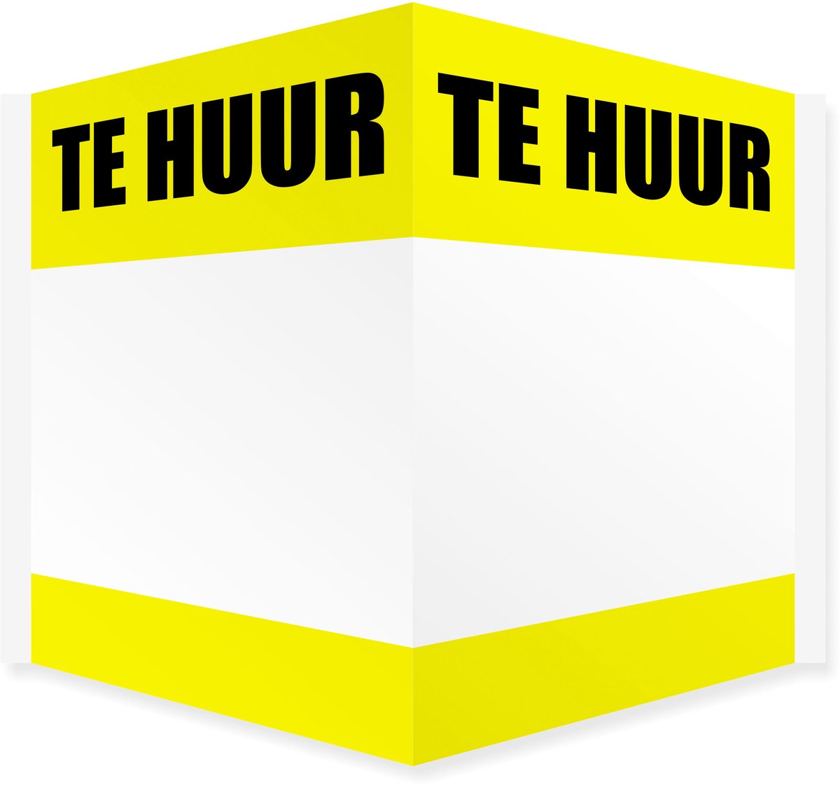 Immobord / Raambord / Makelaarsbord | “TE HUUR” | Vouwbord 100x70 cm | Kanaalplaat | Incl. sterke dubbelzijdige tape | Geel | Wit | Verhuren