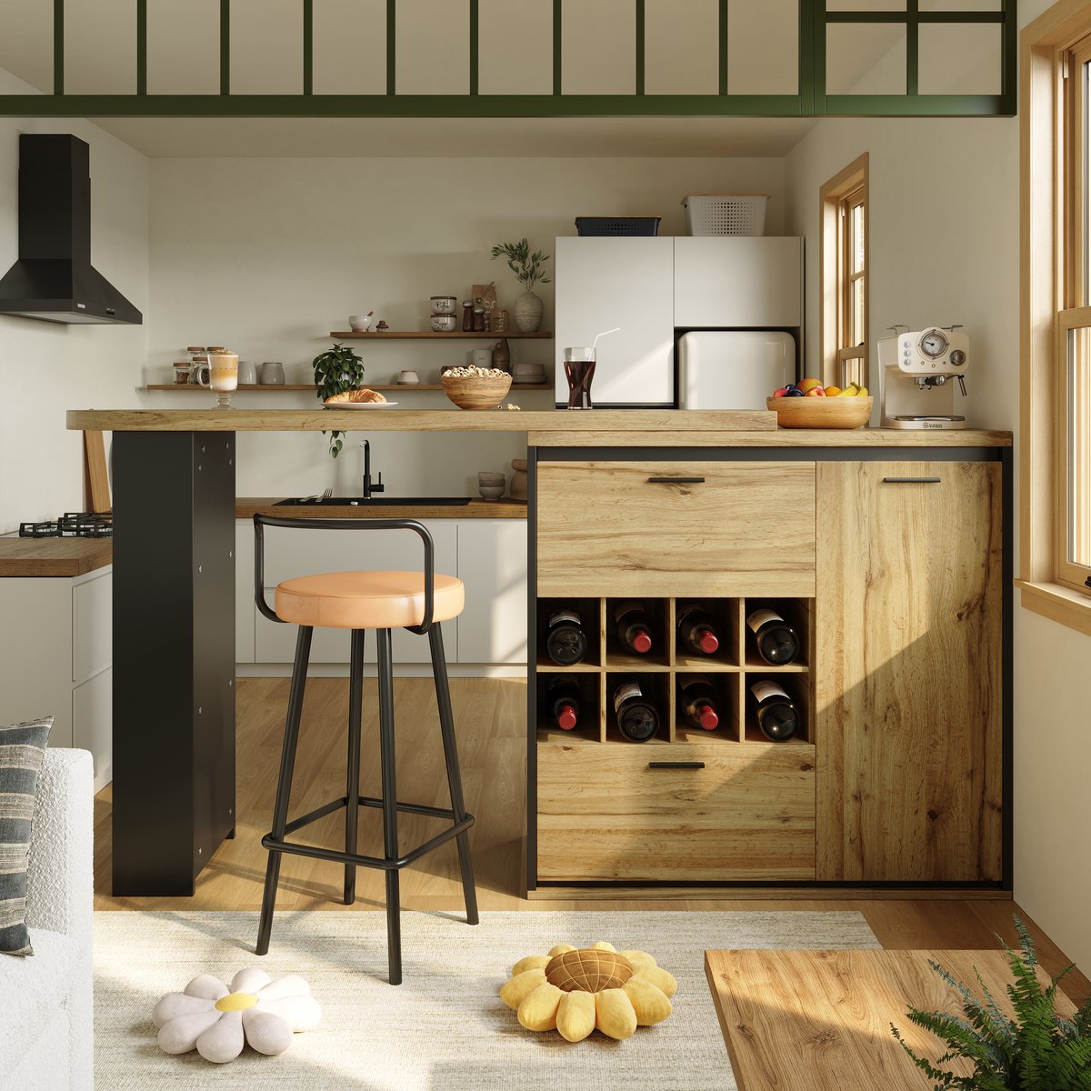 Wishdor Eettafel 138-220x39x105cm van MDF en metaal, uitschuifbaar met houtnerf blad en opbergruimte