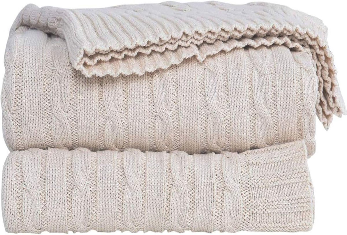 Ultrazachte gebreide deken voor alle seizoenen - 130 x 180 cm, beige