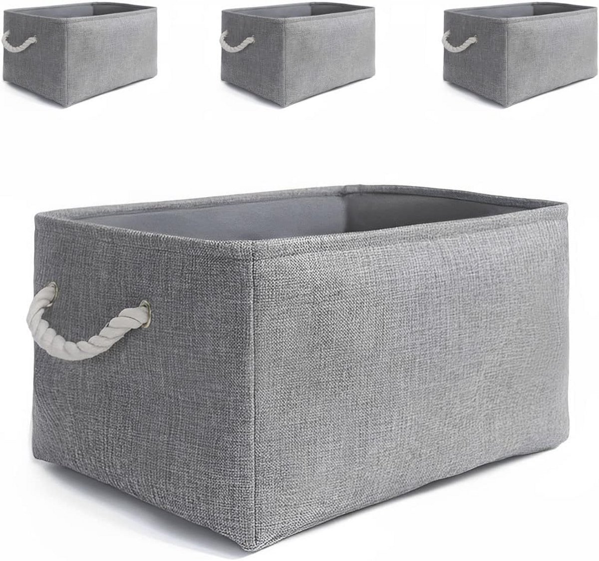 Vouwbare Opbergdozen voor Huis en Kantoor - Versterkte Stoffen Mand met Handvatten - 4 Stuks - Grijs
