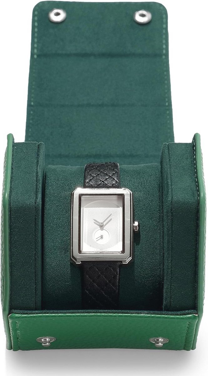 Premium Velvet Horlogedoos met Kussen - PU Leer - Draagbare Enkele Horrol voor Mannen en Vrouwen (Groen)