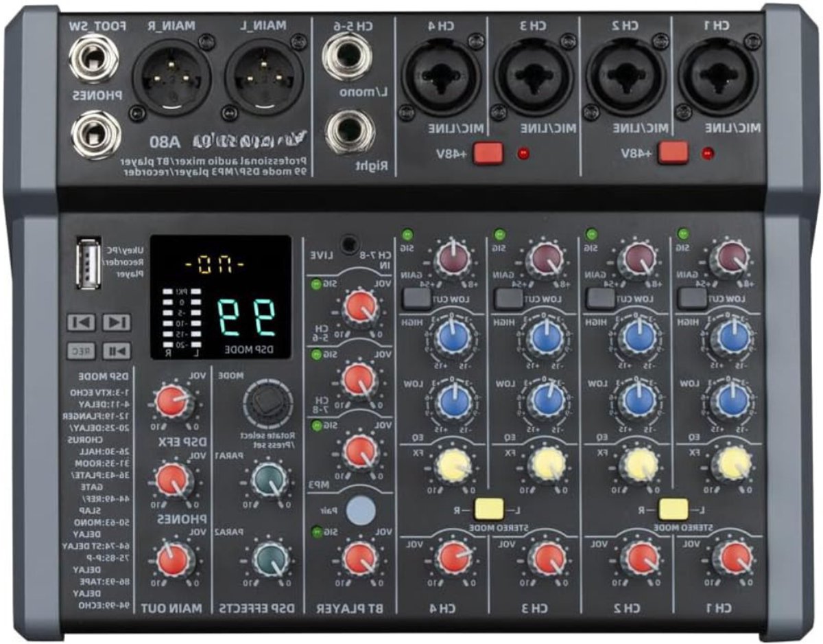 VIN® Audio Mixer – Streaming – DJ Draaitafel – DJ Mix Set – Mengpaneel - PC mixer met XLR-microfooninterface - Individuele bediening - Podcast - Opname - Zang – Ruisonderdrukking