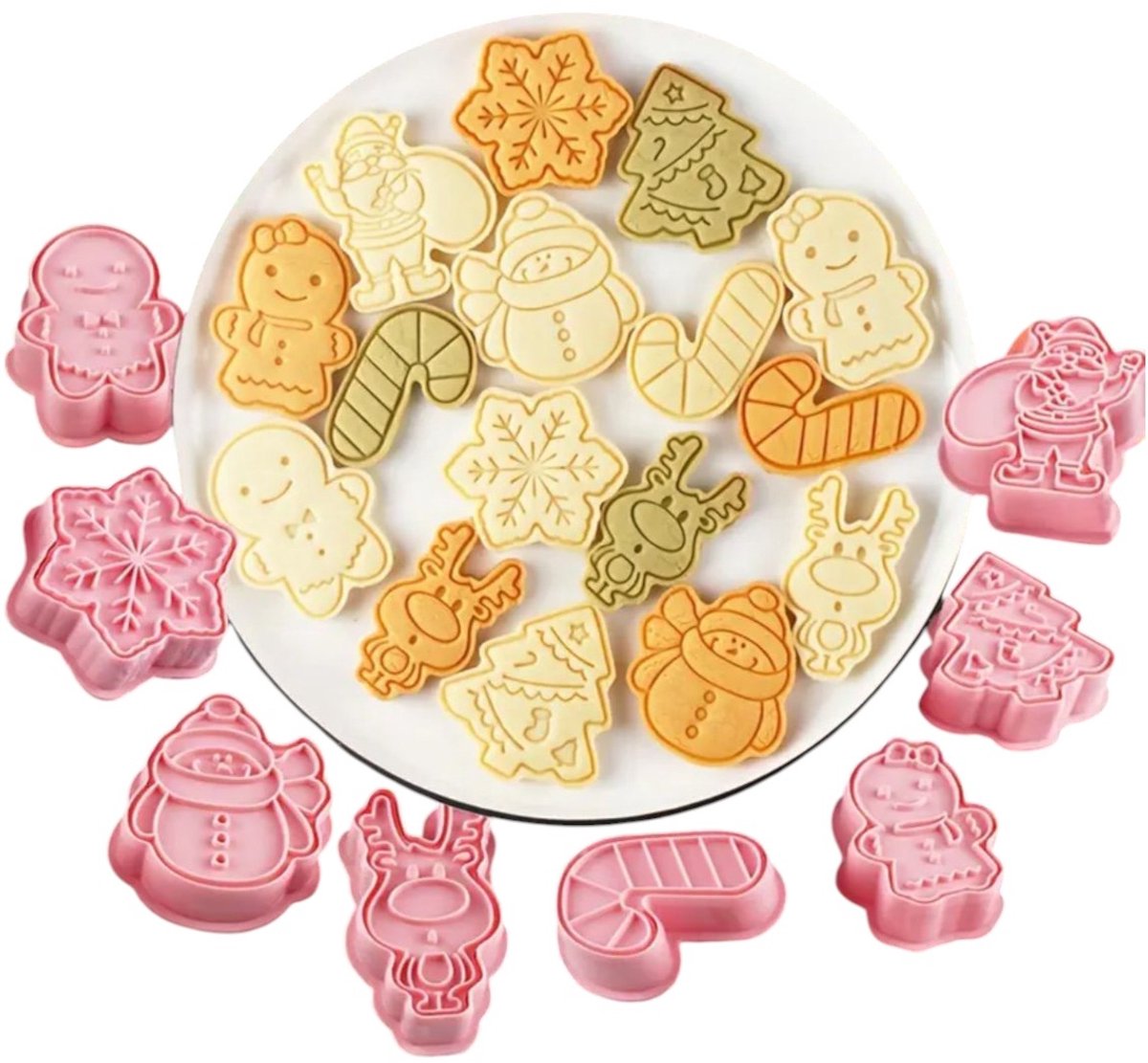 Nina's Giftshop® – Kerst koekjesvormpjes met stempel – 8-delige set kunststof uitsteekvormen voor kerstkoekjes