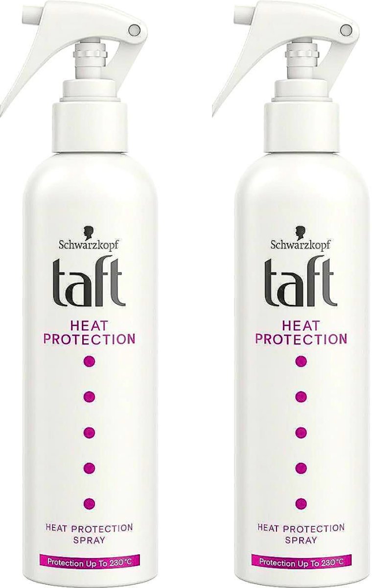 Schwarzkopf Taft Heat Protection Spray en Frizz Control - Hitte Beschermende Haar Spray tot 230 °C - Anti Pluis Effect Zonder te Plakken - Vegan en Siliconenvrij Hair Spray - 2 x 250 ml
