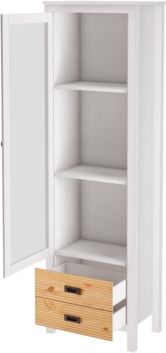 Winnie-Kast - 1 Glasdeur 2-laden - Wit Grenen