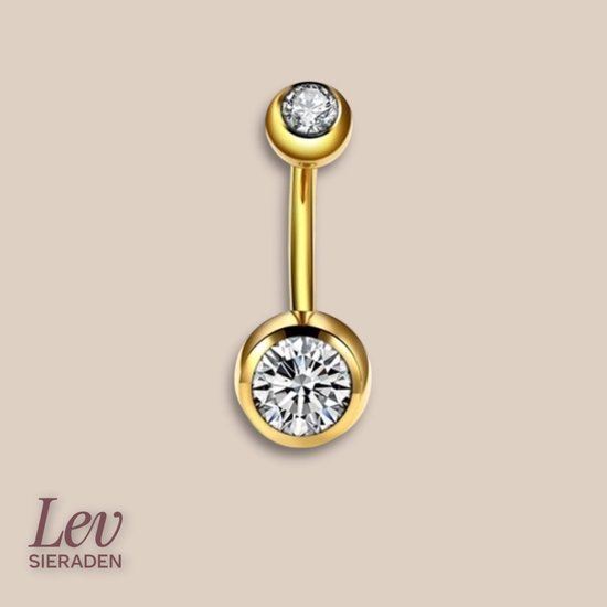 Lev Bijoux - Piercing de nombril double en titane - 1,6 x 12 mm - Couleur or - Pierre de zircone - Piercing - barre de piercing de nez - piercing de tragus - piercing d'oreille - piercing de lèvre - piercing de nombril