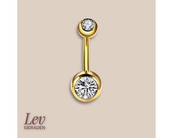 Lev Sieraden - Titanium double jewelled navel barbell piercing - 1.6 x 14 mm - Goud kleurig - Zirkonia steen - Piercing - neuspiercing staafje - tragus piercing - Oorpiercing - lip - navel piercing
