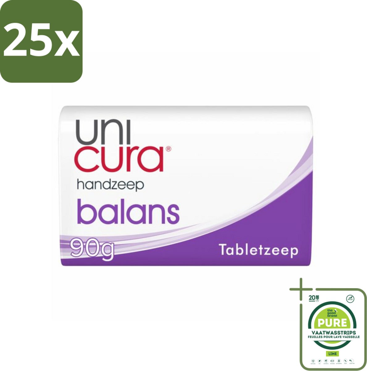 25 x Unicura Tabletzeep Anti Bacterieel Balans 180 gr - Grootverpakking - Antibacteriële Handzeep - Handzeep - Hygiëne - Schoonmaken - Bescherming