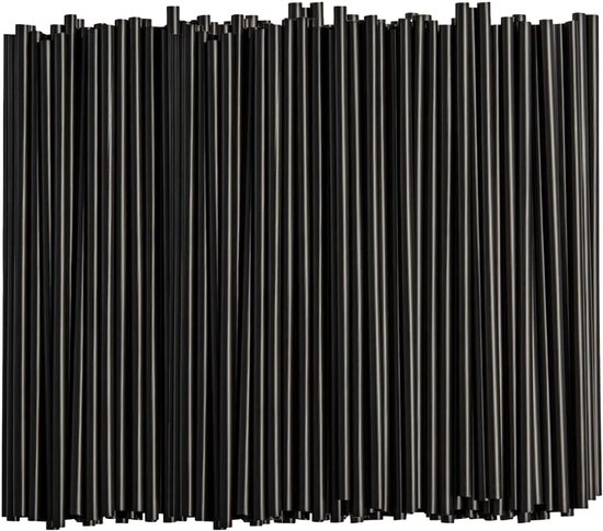 Plastic rietjes - 250stuk - hebruikbaar - recht - 24cm - 8mm diameter - zwart