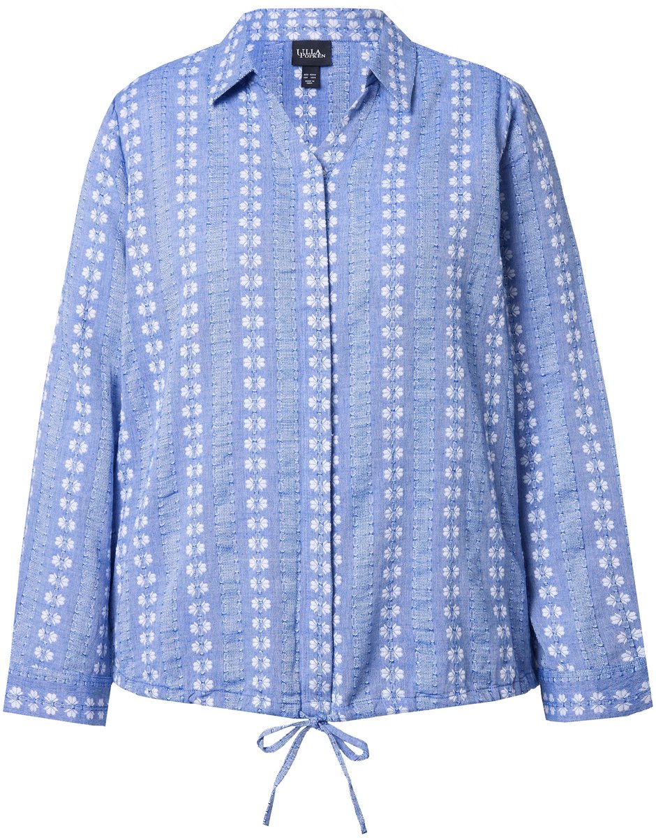 Ulla Popken - Dames - Overhemdblouse zoomband overhemdkraag lange mouwen - Donkerblauw - Maat 58+